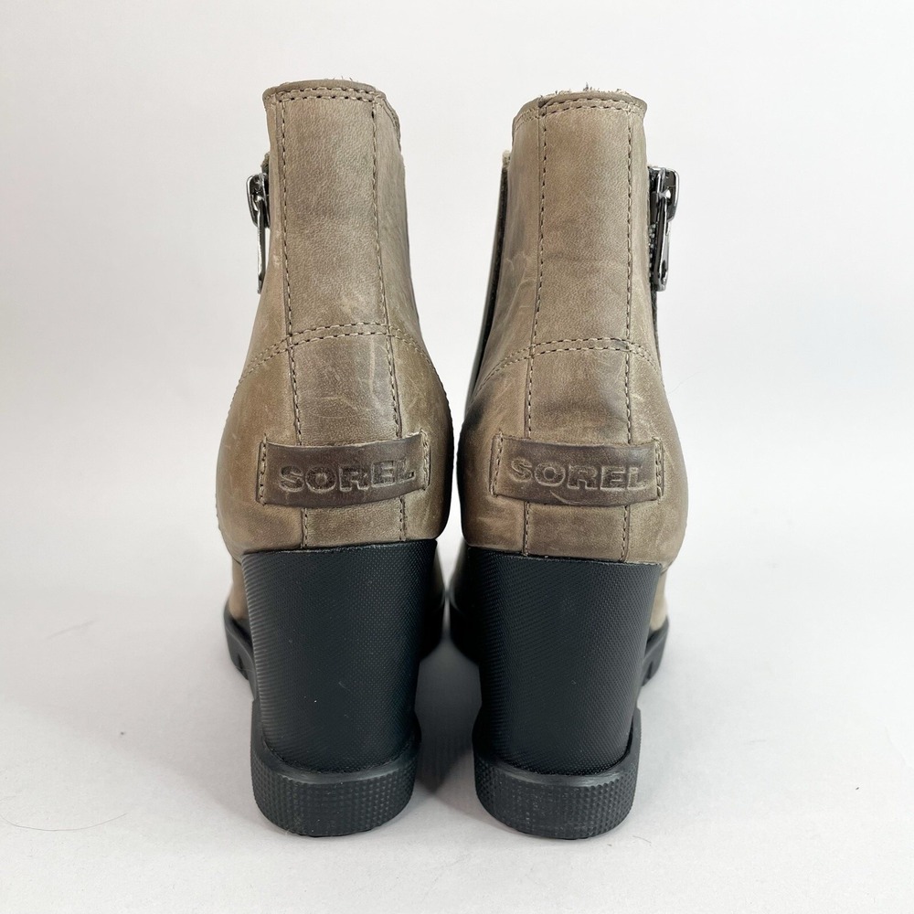 Sorel Boots Womens 7 Joan Uptown Zip Wedge Booties Distressed Gray Leather Heels - Picture 6 of 12